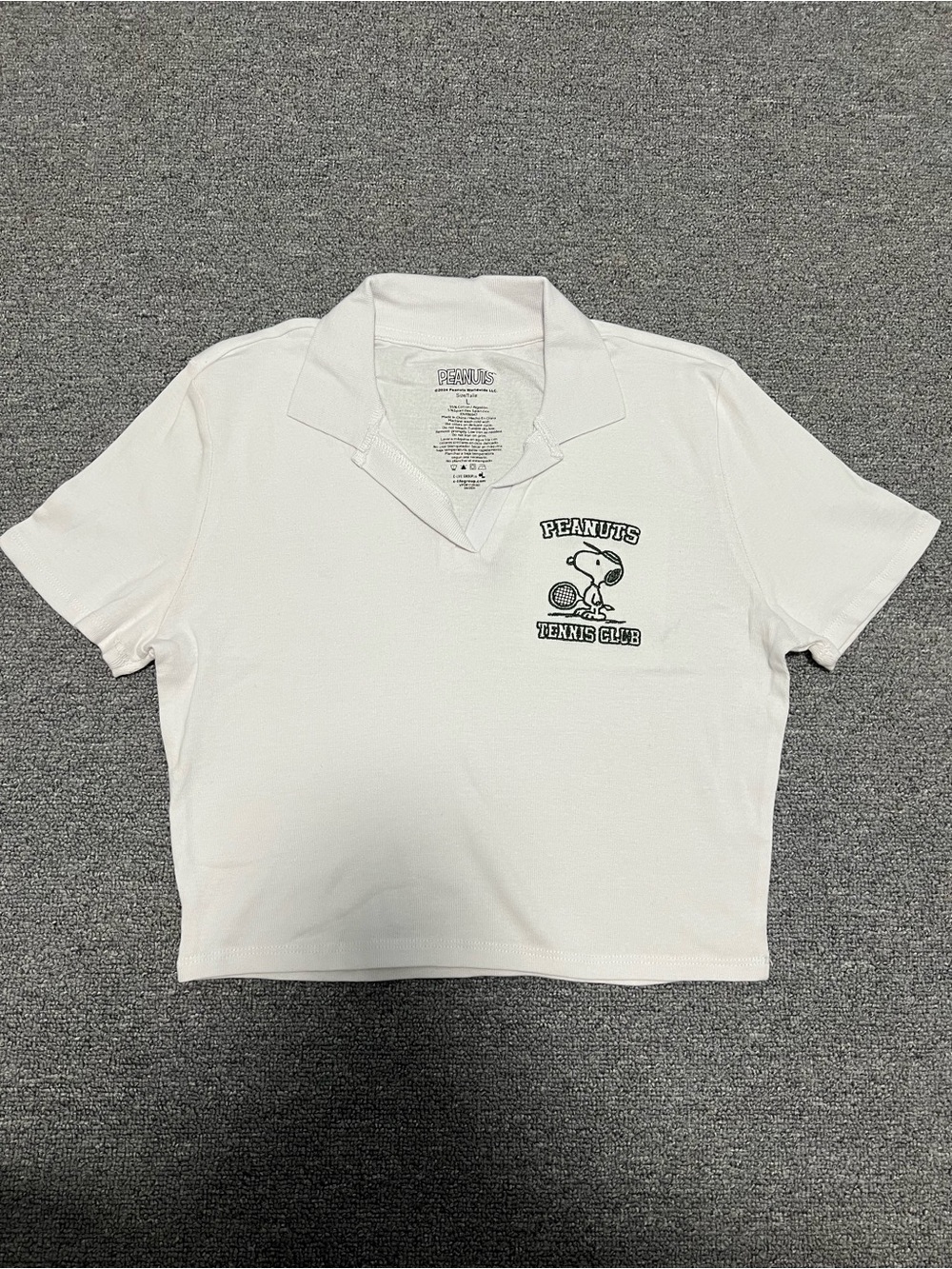 Peanuts White Polo Crop Shirt Women L